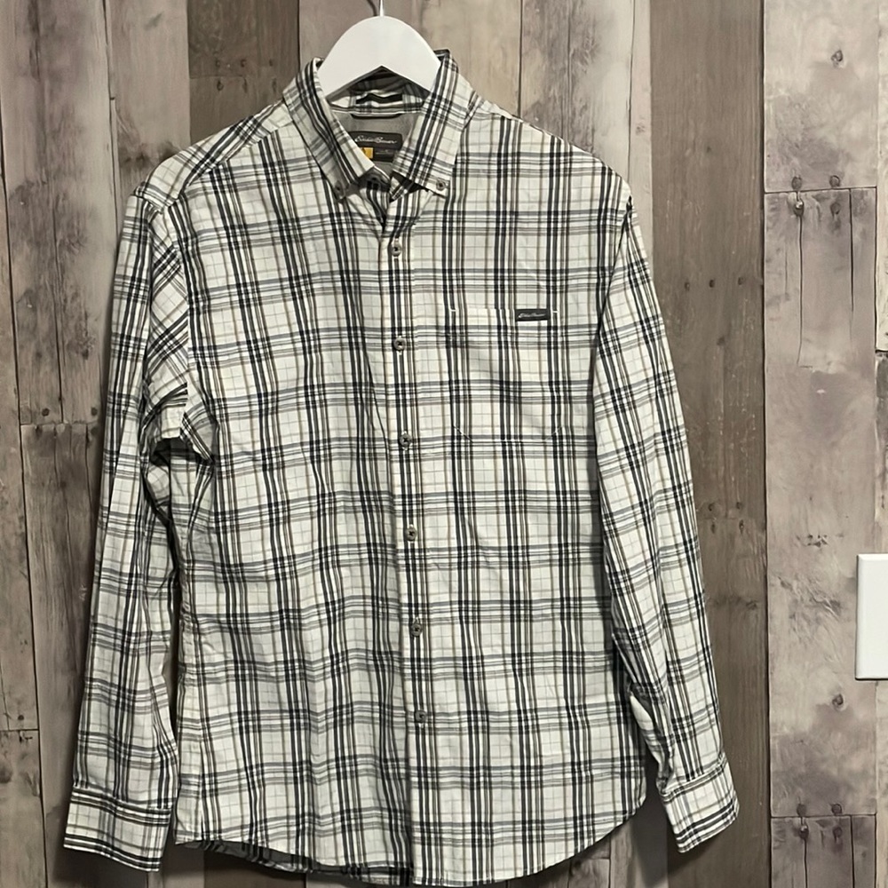 Eddie Bauer Travex Men’s Small Hiking Shirt Plaid Button Up Long Sleeve